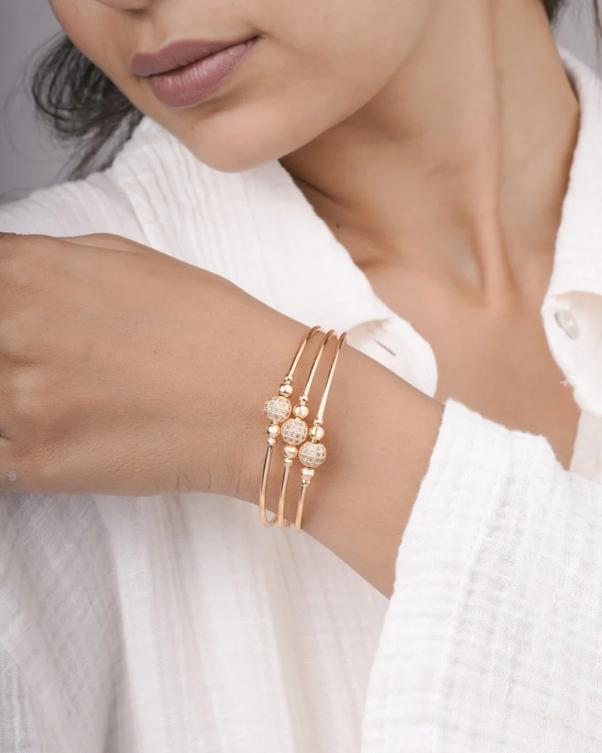 Set of 3 Gold-Tone Bangle Bracelets with Crystal Pavé Beads - Image 3