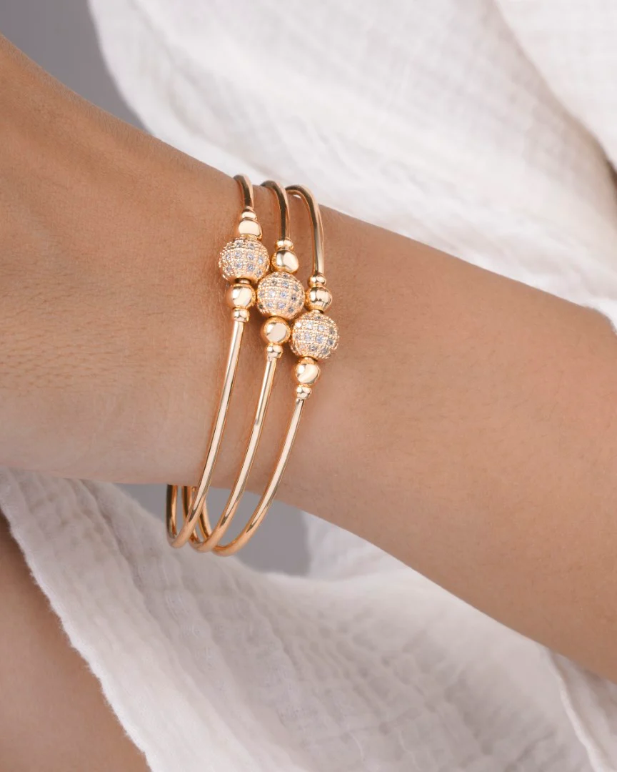Set of 3 Gold-Tone Bangle Bracelets with Crystal Pavé Beads