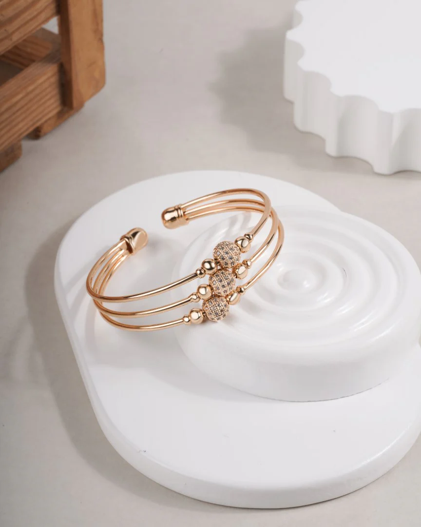 Set of 3 Gold-Tone Bangle Bracelets with Crystal Pavé Beads - Image 4