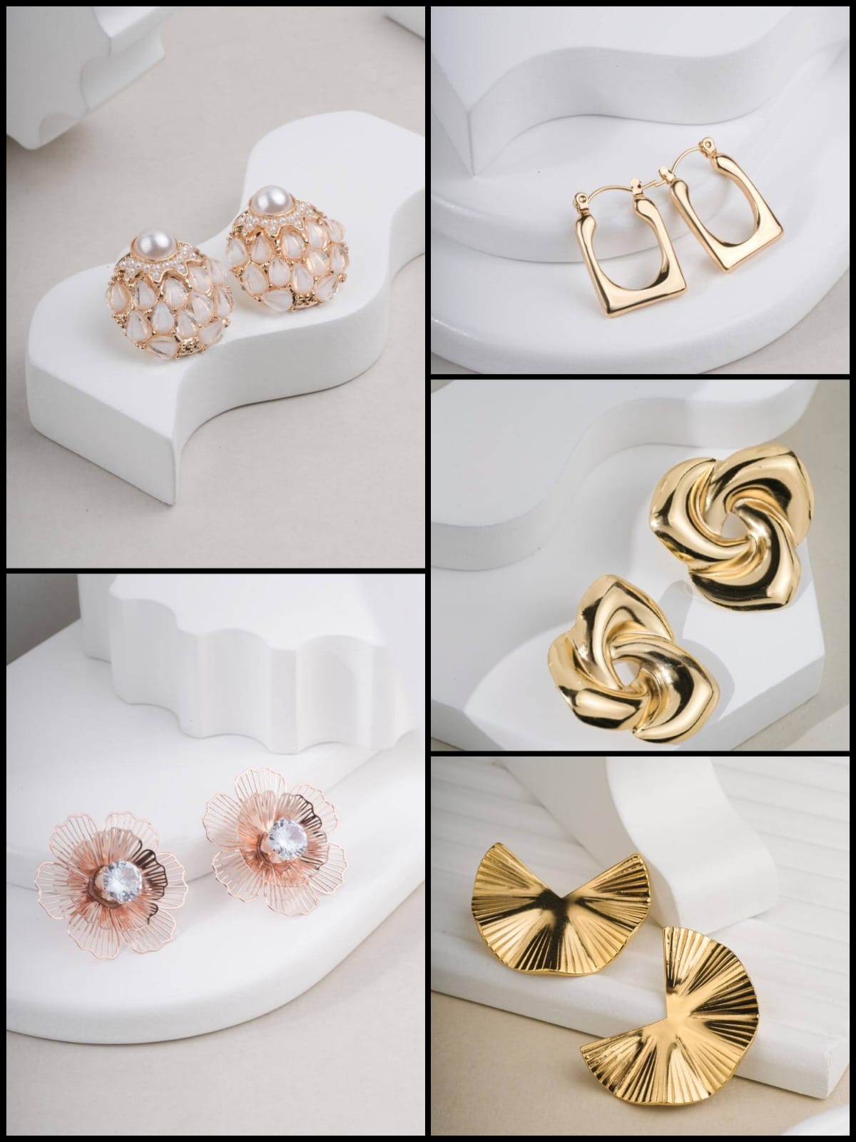 Elite Glamour Collection: Pack of 5 Premium Statement Earrings – Gold & Rose Gold Finishes - Image 2