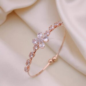 Petal Glow Bangle – Rose Gold & Clear Stone Floral Bracelet