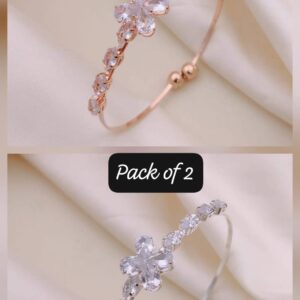 Floral Sparkle Duo: Pack of 2 Silver & Rose Gold Crystal Openable Bangles