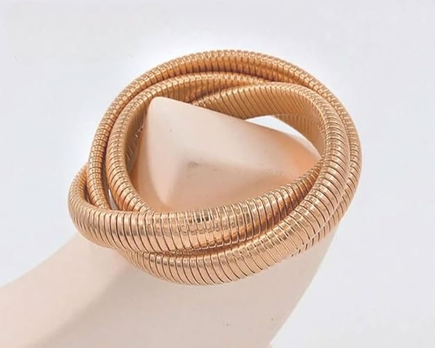 Gold Tubogas Flexible Snake Chain Bangle - Stackable Metallic Coil Wrap Bracelet for Women - Image 4